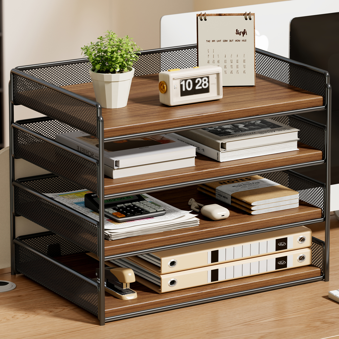 文件架办公桌置物架金属文件收纳架办公用品文件收纳整理盒多层办公室桌面书架大容量A4资料档案文件框文件夹
