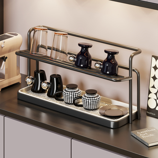 杯子沥水架家用双层水杯收纳架茶具放置储物架托盘桌面茶具整理架
