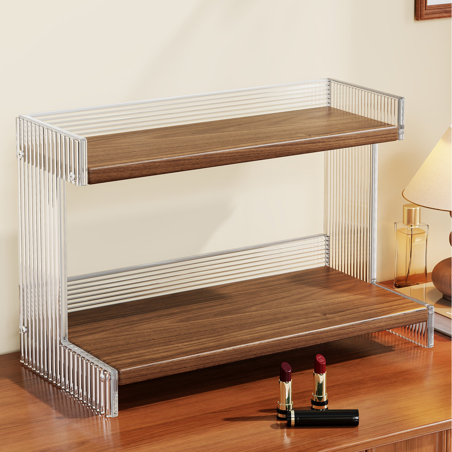 梳妆台高级感香水置物架桌面化妆品收纳盒亚克力台面护肤品一体柜,收纳整理,桌面收纳盒,淘宝优惠券,粉丝福利购,淘宝优惠卷