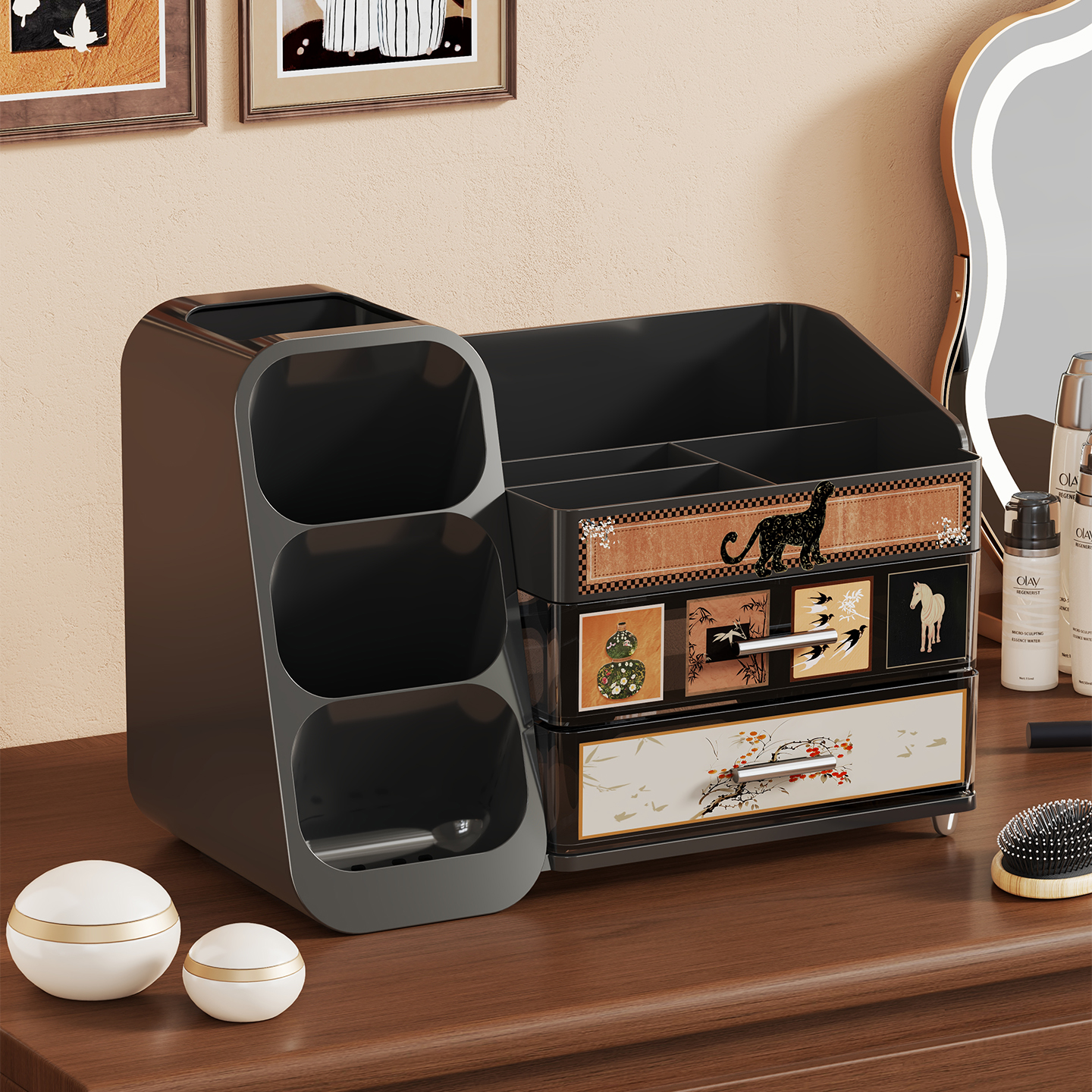 桌面化妆品收纳盒梳妆台多层