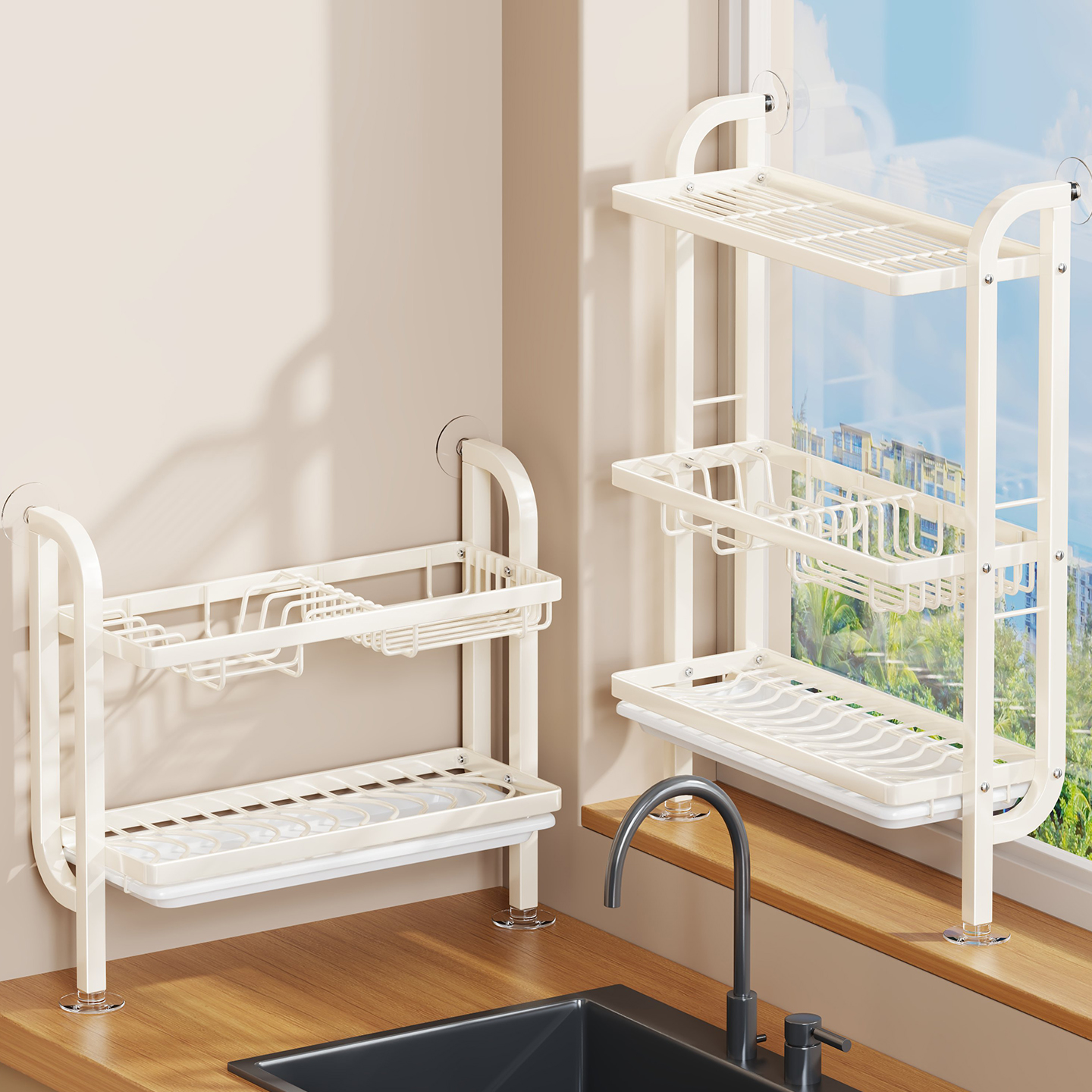 厨房置物架极窄碗碟收纳层架多功能台面水槽上碗盘沥水架子贴墙碗