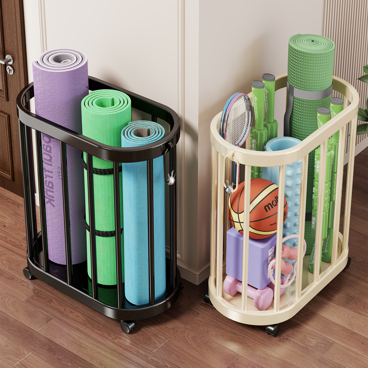 瑜伽垫收纳筐家用带轮可移动夹缝置物架运动工具健身器材收纳神器,收纳整理,运动器材收纳用具,淘宝优惠券,粉丝福利购,淘宝优惠卷