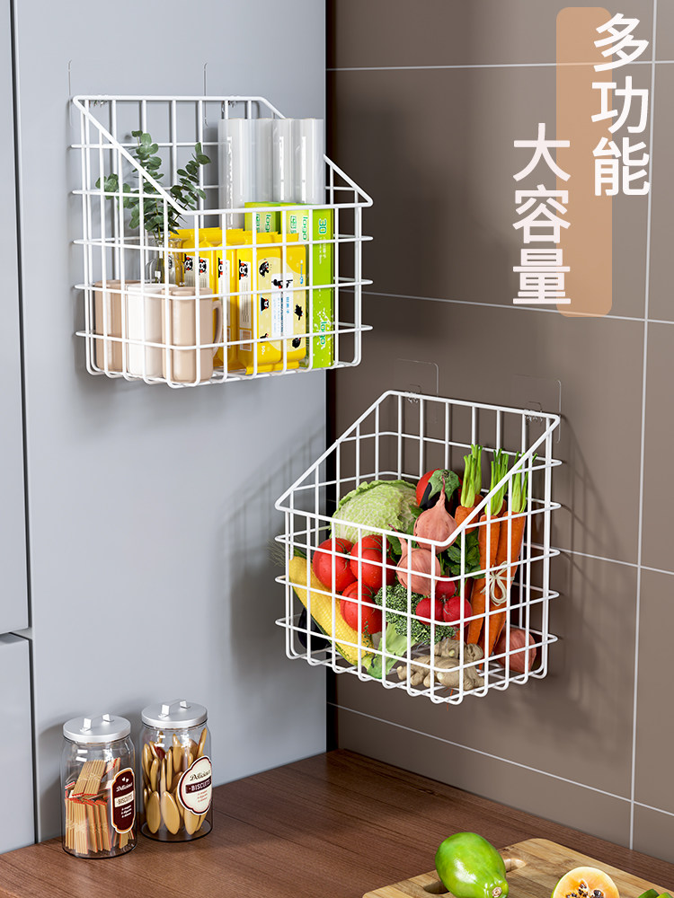 菜篮子置物架壁挂式厨房蔬菜收纳筐免打孔放菜架子水果姜蒜挂架