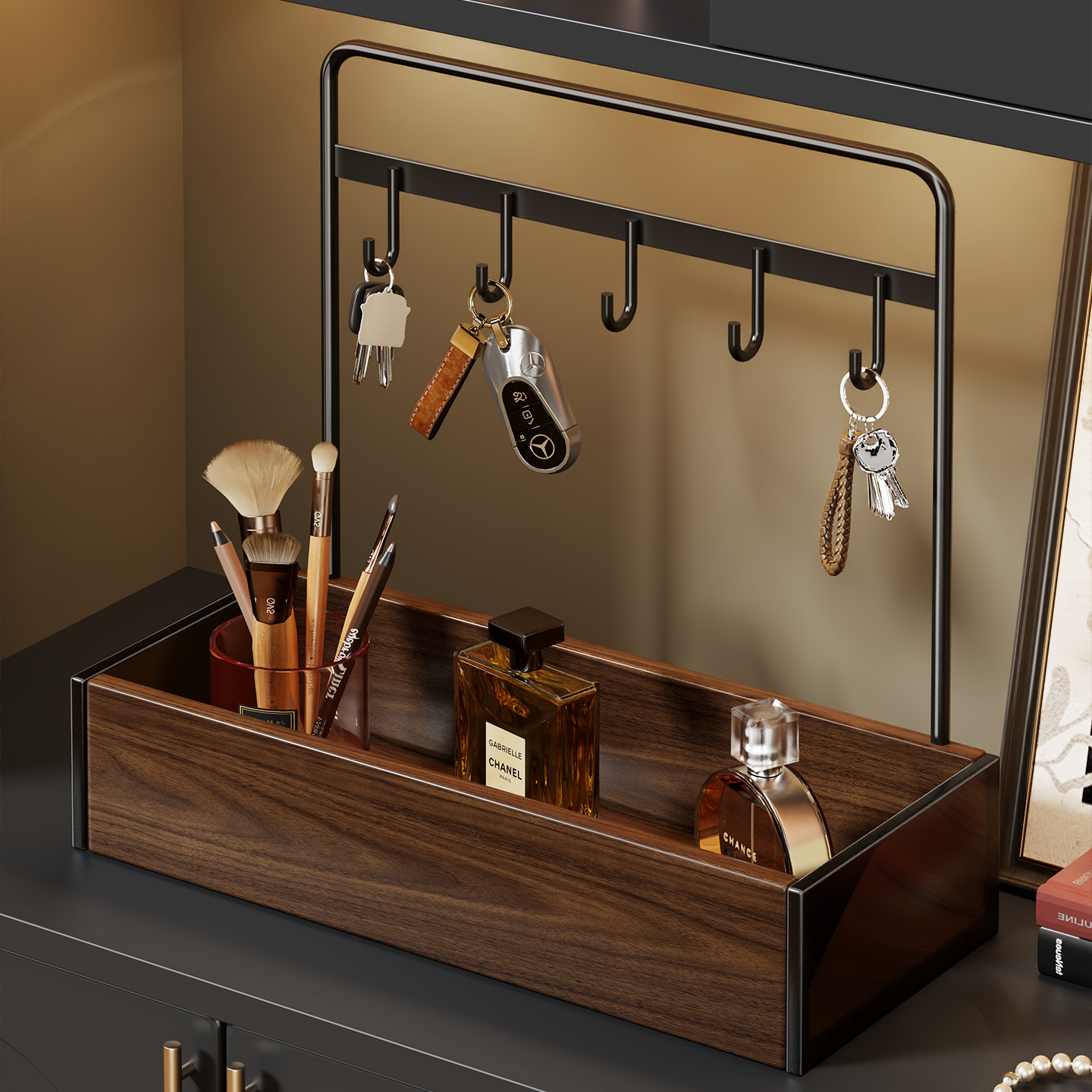 玄关钥匙收纳架桌面遥控器杂物置物架首饰托盘入户鞋柜上创意摆件