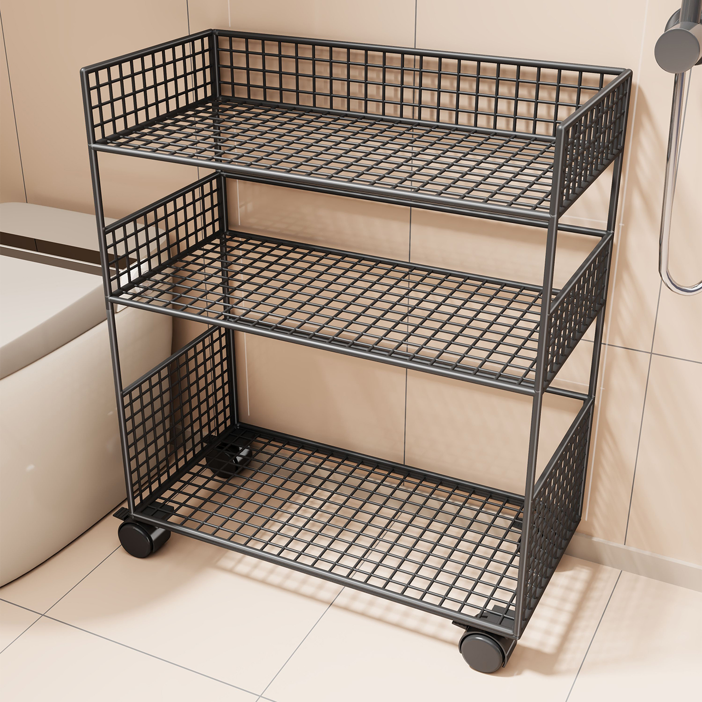 卫生间置物架浴室落地移动小推车