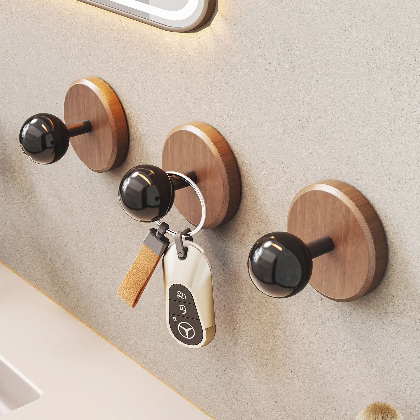 林家挂钩免打孔门后挂衣钩卫生间强承重无痕浴室中古风胡桃木粘钩