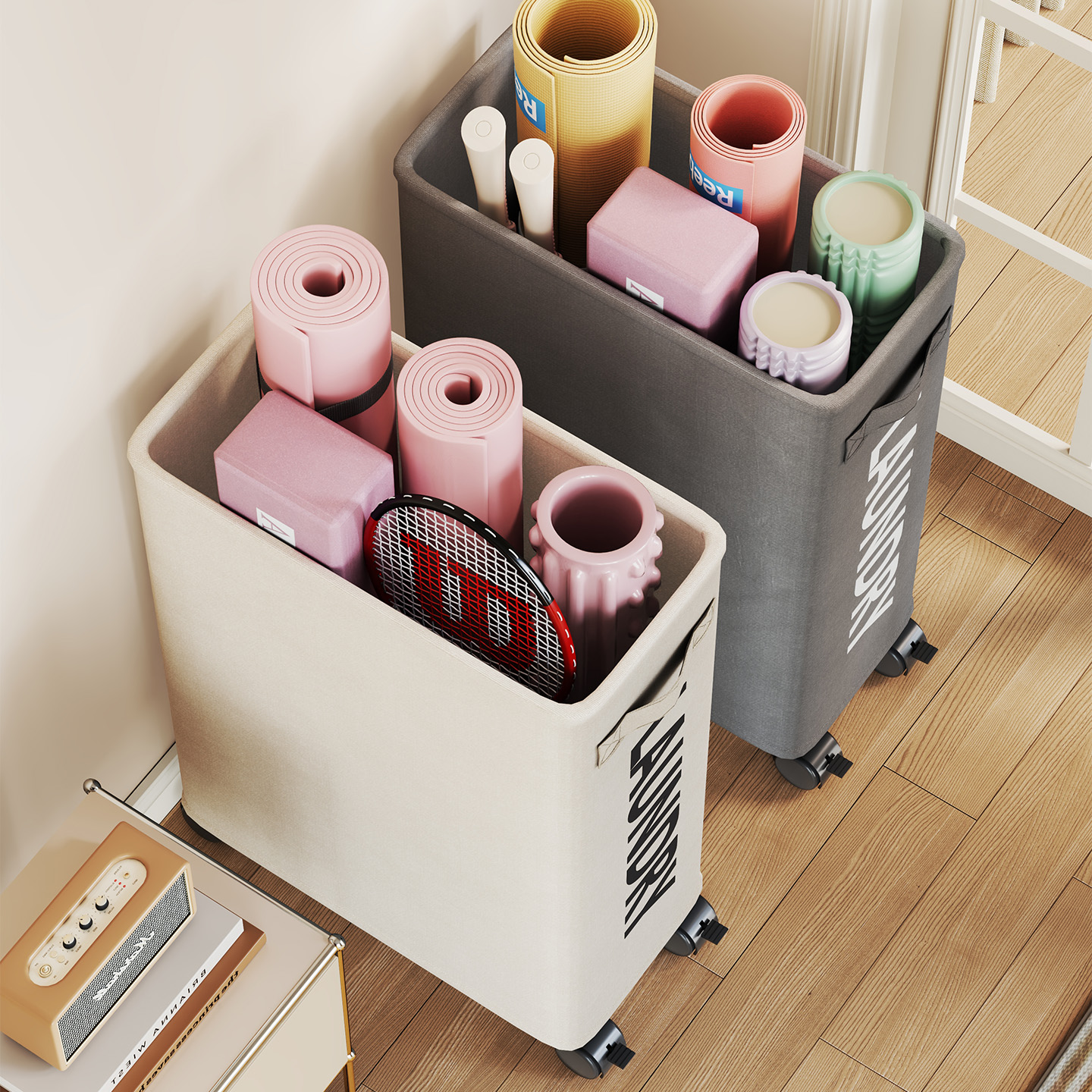 瑜伽垫收纳筐大容量可移动