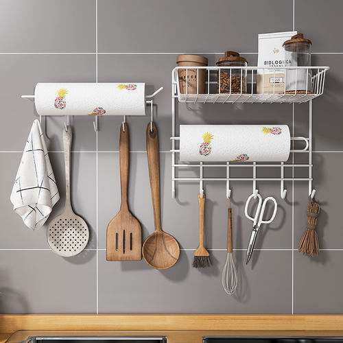 厨房纸巾架壁挂式免打孔保鲜膜用纸挂架调料品置物架厨具挂钩架子