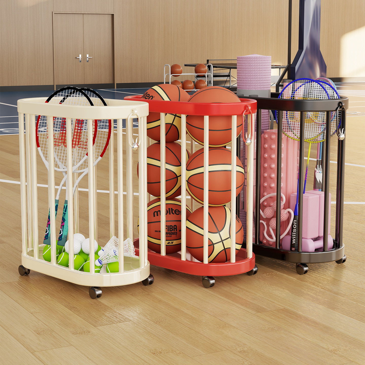 瑜伽垫收纳筐窄缝置物架家用带轮移动大容量运动健身器材收纳神器,收纳整理,运动器材收纳用具,淘宝优惠券,粉丝福利购,淘宝优惠卷