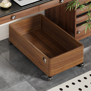 实木书包置物架办公室桌下收纳筐书本收纳带轮小推车可移动整理架