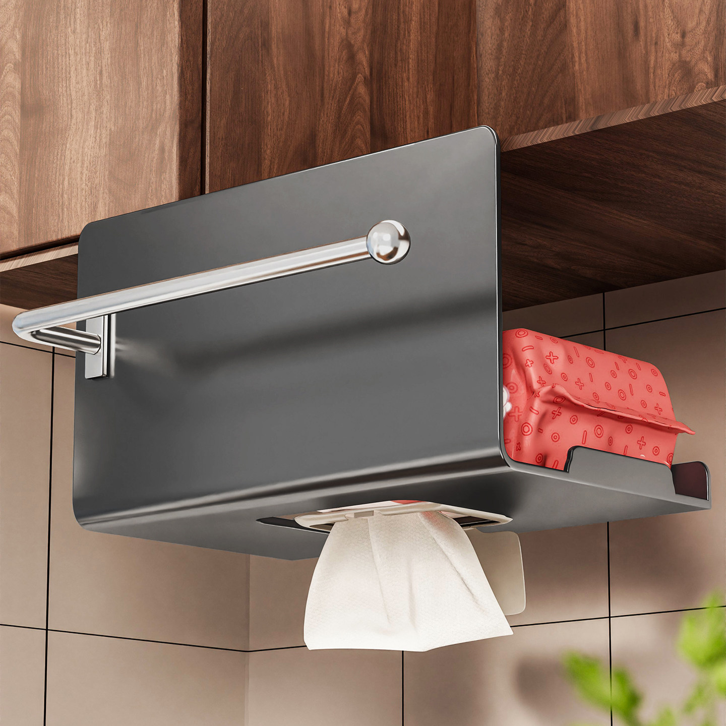 厨房湿巾收纳盒吊柜倒挂纸巾架橱柜下悬挂纸巾放置保鲜膜收纳挂架,厨房/烹饪用具,厨房墙壁置物架/厨房墙壁挂架,淘宝优惠券,粉丝福利购,淘宝优惠卷