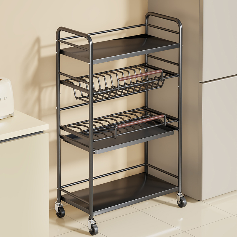 碗碟收纳架可移动抽拉碗架落地碗盘沥水架子抽屉式厨房锅具置物架