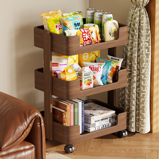 实木零食置物架带轮小推车厕所储物客厅落地移动收纳架多层储物架