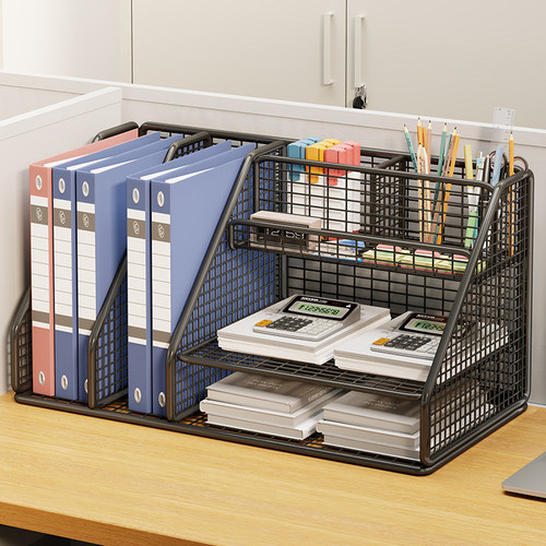 文件夹收纳层架加厚文件收纳盒金属立式文件框办公桌面置物架办公