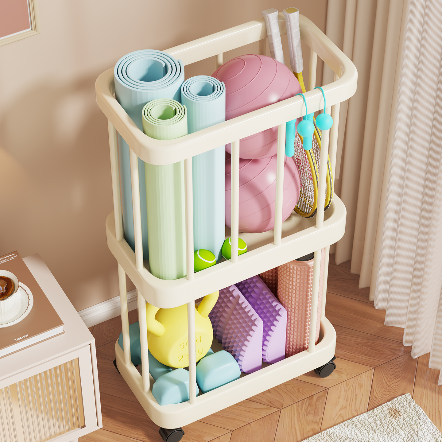 瑜伽垫收纳筐多层大容量带轮移动