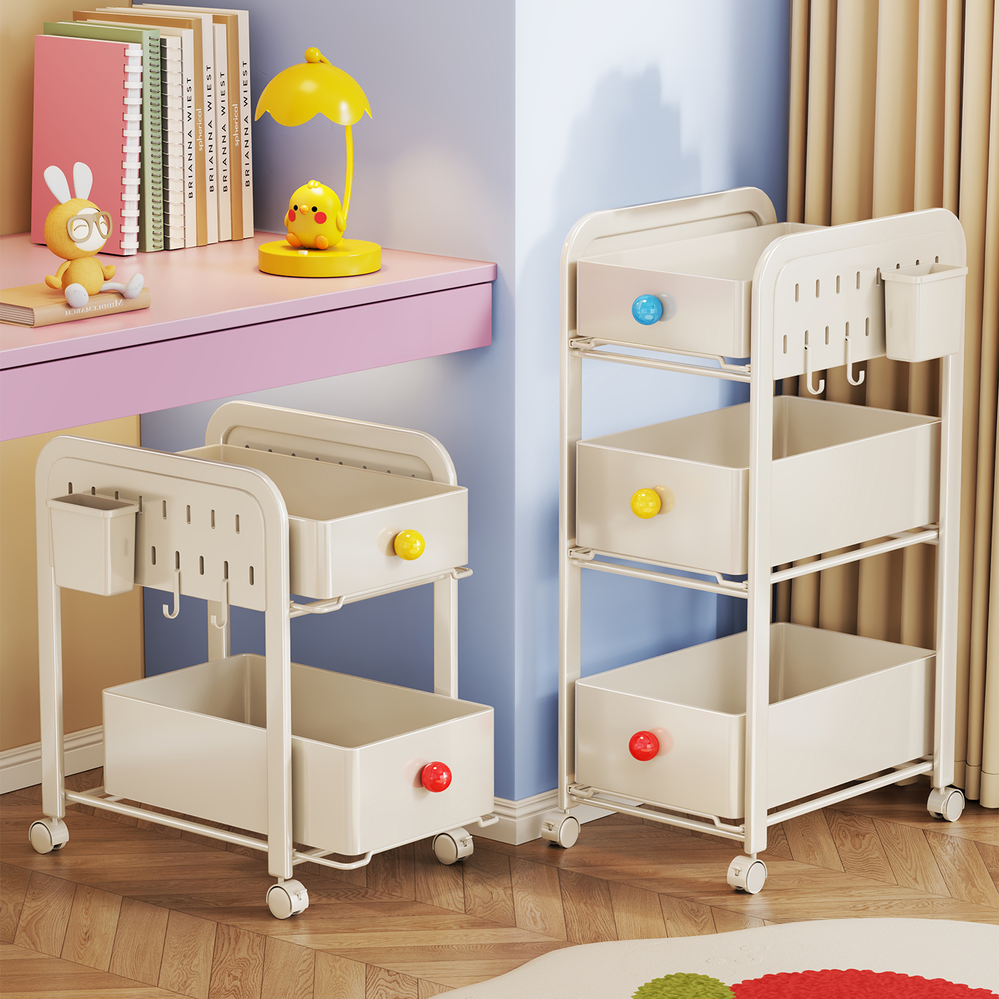 书包置物架家用多层桌下滑轮柜子