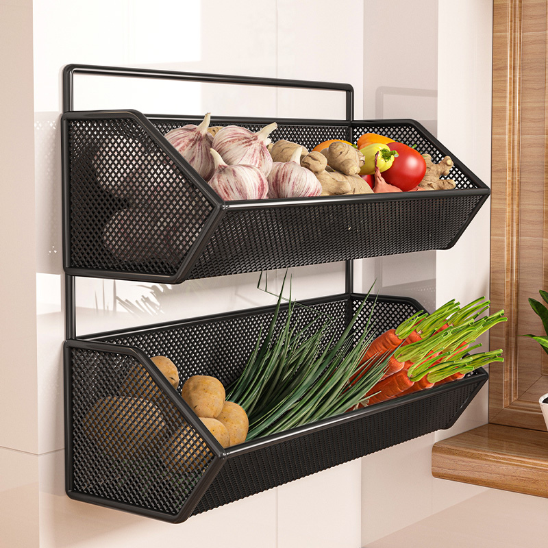 姜蒜置物架厨房放生姜大蒜葱收纳筐免打孔墙上挂篮壁挂双层蔬菜架,厨房/烹饪用具,厨房置物架/置物柜/角架,淘宝优惠券,粉丝福利购,淘宝优惠卷