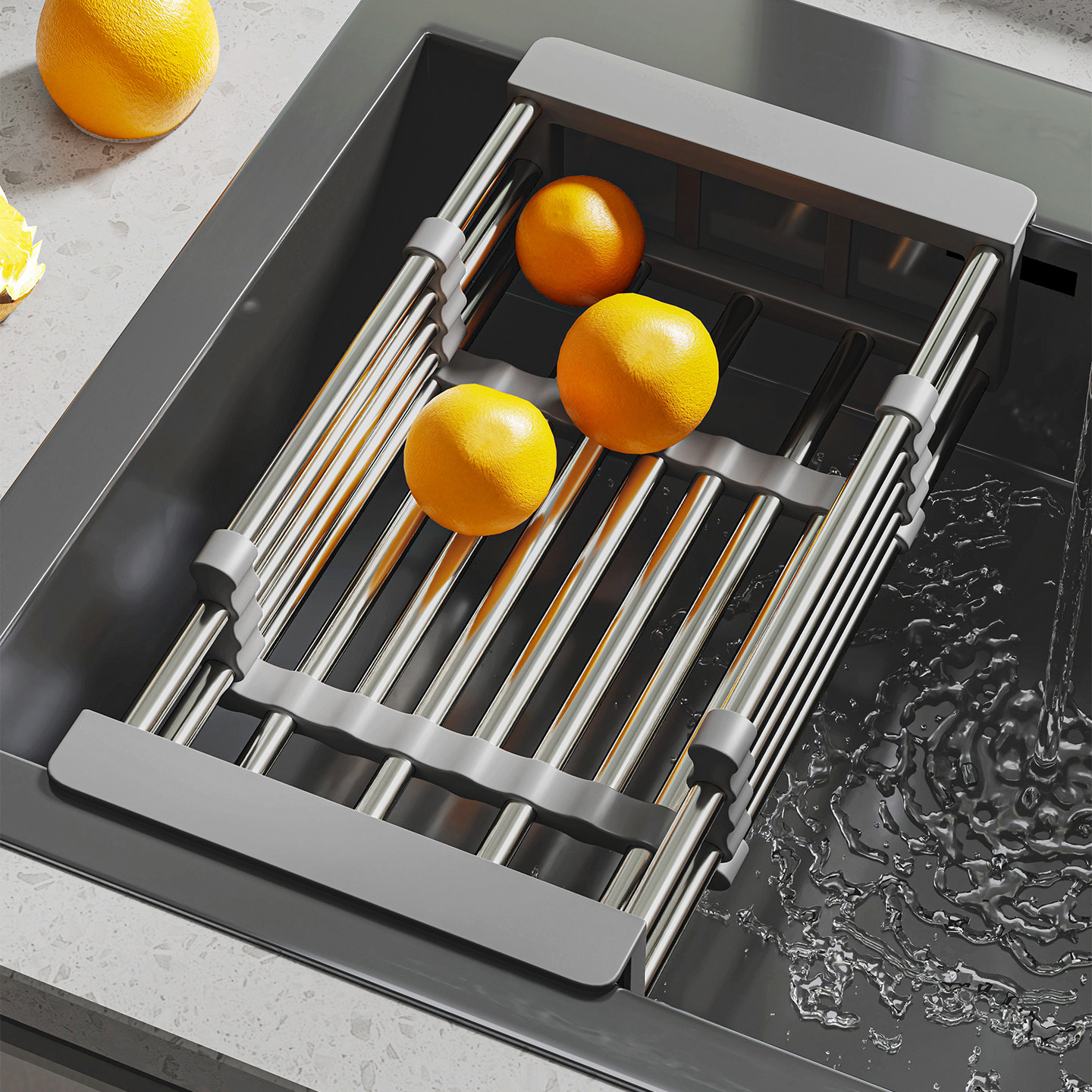 不锈钢厨房水槽可伸缩沥水