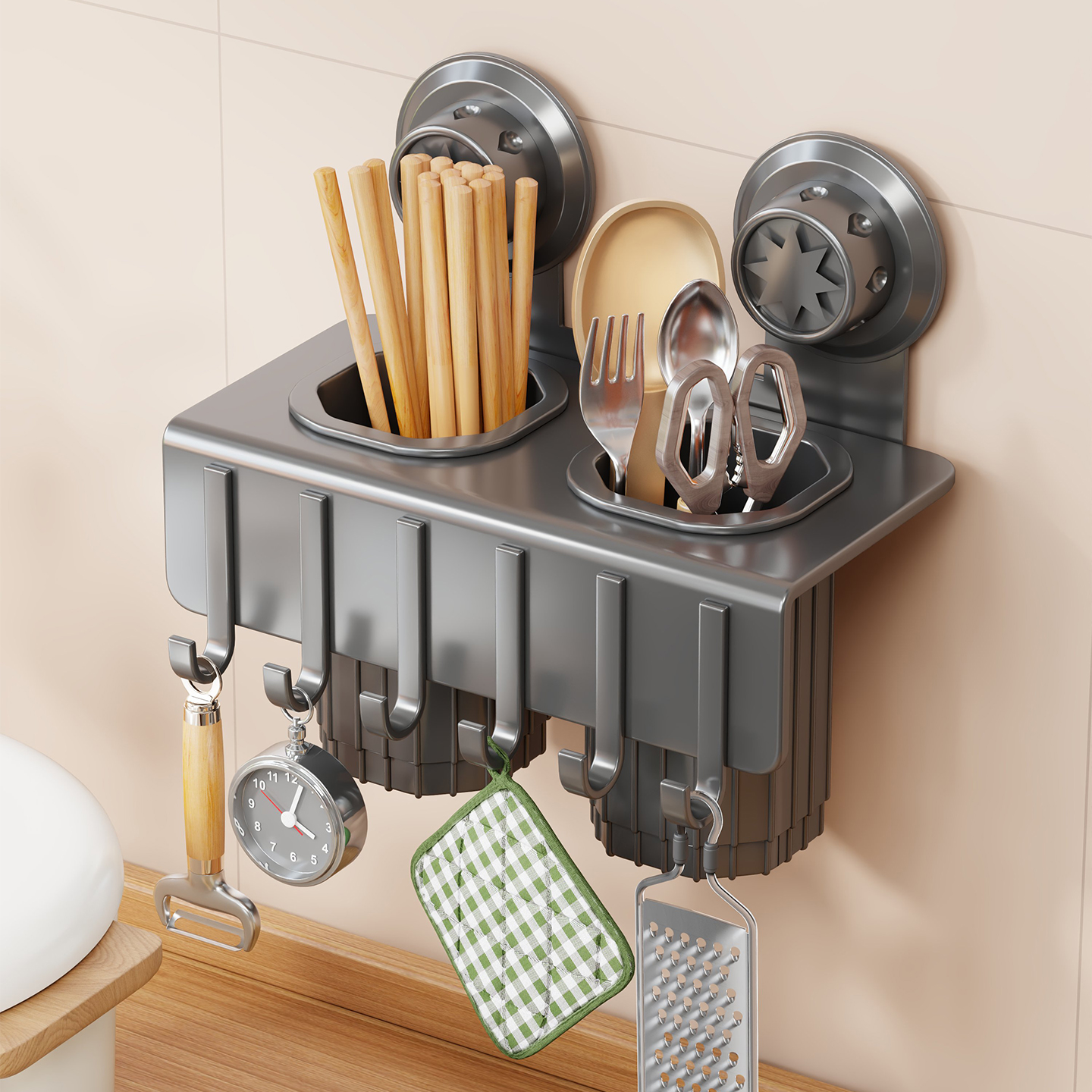 筷子收纳盒壁挂式免打孔厨房刀架置物架家用筷笼篓多功能一体筷筒