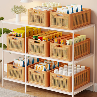 实木零食置物架卫生间收纳盒化妆品柜子厨房橱柜藤编多功能储物筐