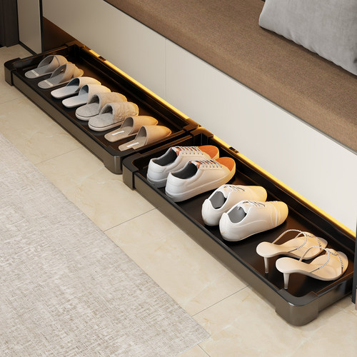 踢脚抽屉鞋柜下方底部抽拉托 托盘鞋架入户玄关柜内悬空伸缩反弹