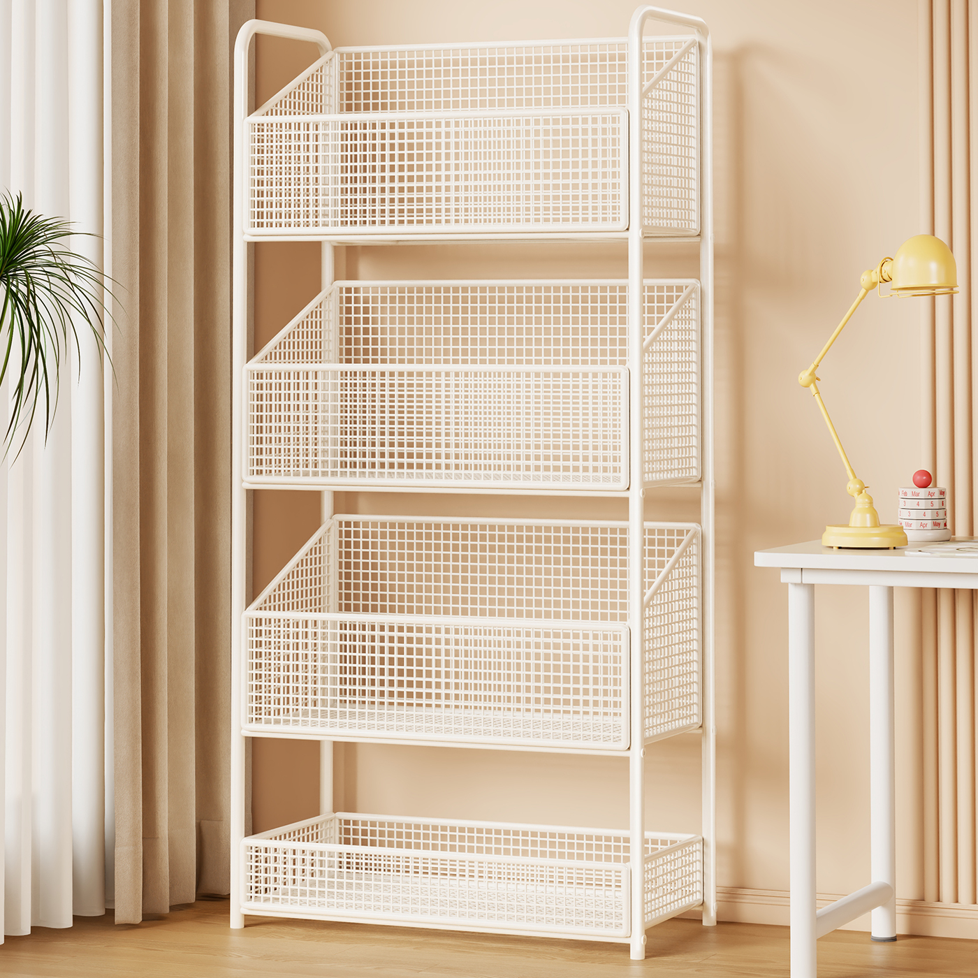 书架桌边一体靠墙落地置物架