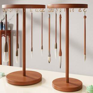 毛笔挂架置物架书法文房四宝摆件挂件复古笔搁笔架放笔神器桌面展示架多功能实木陈列架子书法专用文具收纳架