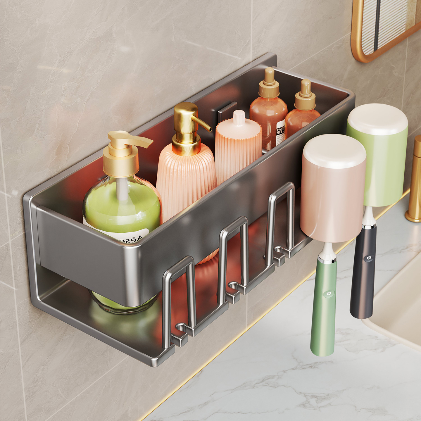 牙杯牙刷置物架刷牙杯子漱口杯架子壁挂式免打孔牙具挂墙式高级感