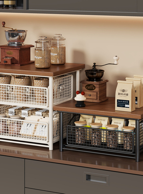 桌面咖啡机置物架餐桌收纳厨房多功能台面桌上可抽拉多层水杯架子