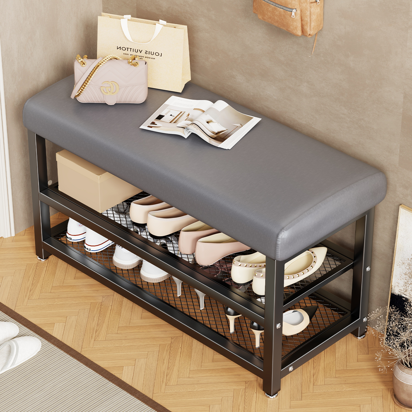 换鞋凳门口家用简易鞋柜坐凳一体轻奢高级多层鞋架子入户进门凳子