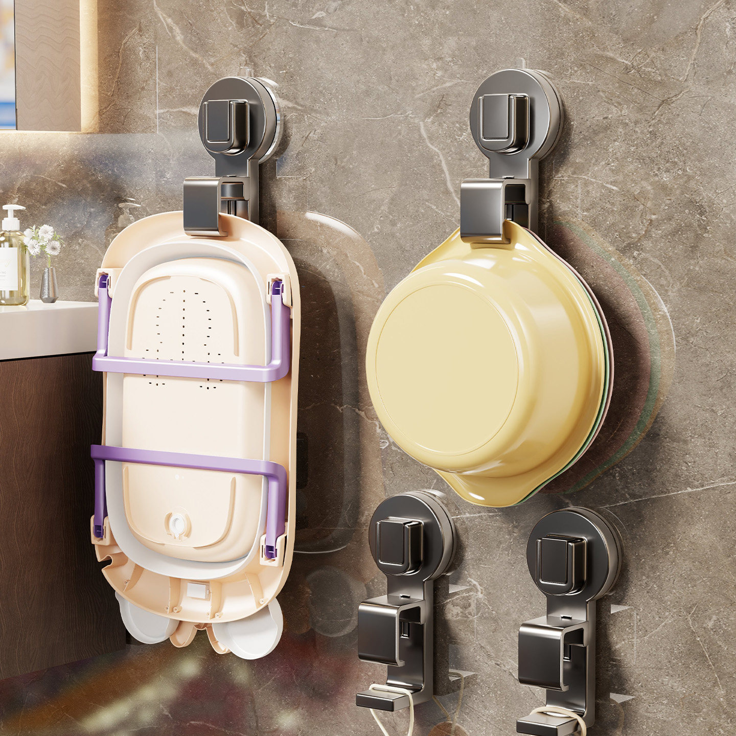 卫生间墙上壁挂式脸盆挂架吸盘脸盆浴盆挂钩家用浴室盆子收纳神器,家庭/个人清洁工具,脸盆架,淘宝优惠券,粉丝福利购,淘宝优惠卷