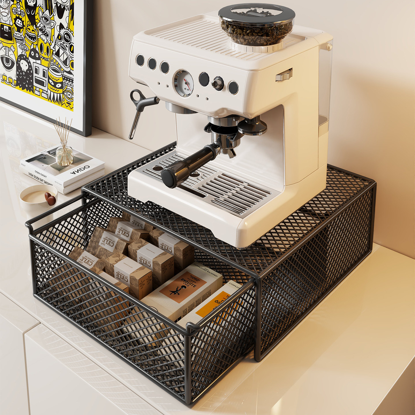 咖啡机置物架餐桌柜可抽拉吧台器具收纳桌面茶包水杯抽屉式储物架,收纳整理,整理架/置物架/收纳架,淘宝优惠券,粉丝福利购,淘宝优惠卷