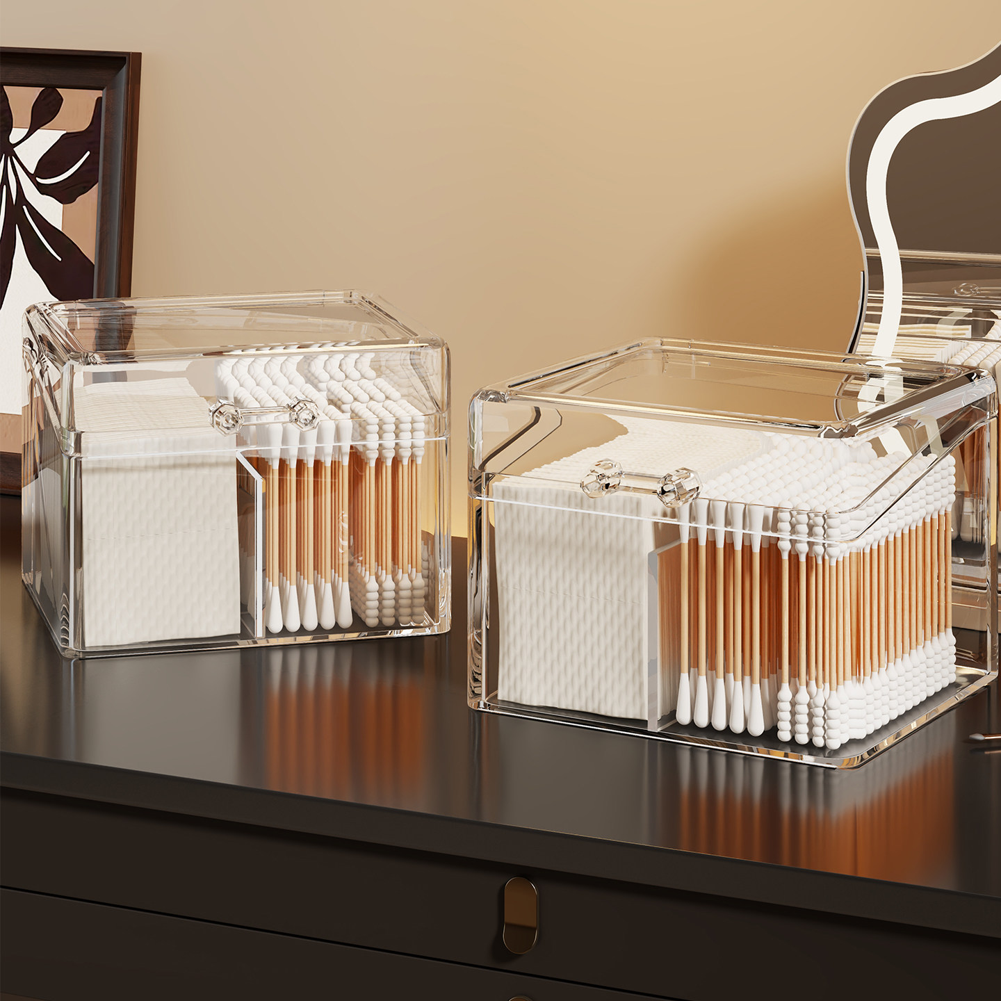 棉签收纳盒卸妆棉整理盒桌面透明化妆品美妆蛋储物盒洗漱台防尘盒,收纳整理,桌面收纳盒,淘宝优惠券,粉丝福利购,淘宝优惠卷