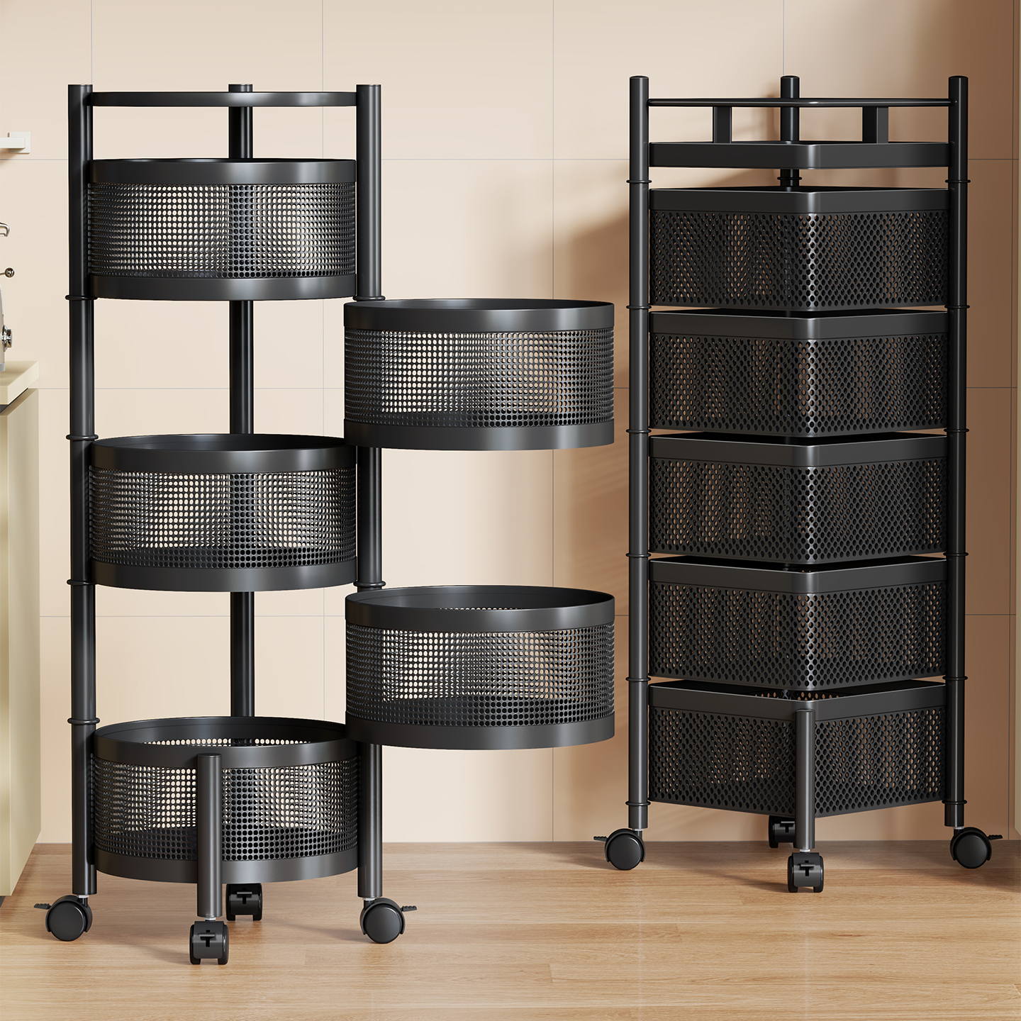 厨房旋转多功能置物架落地