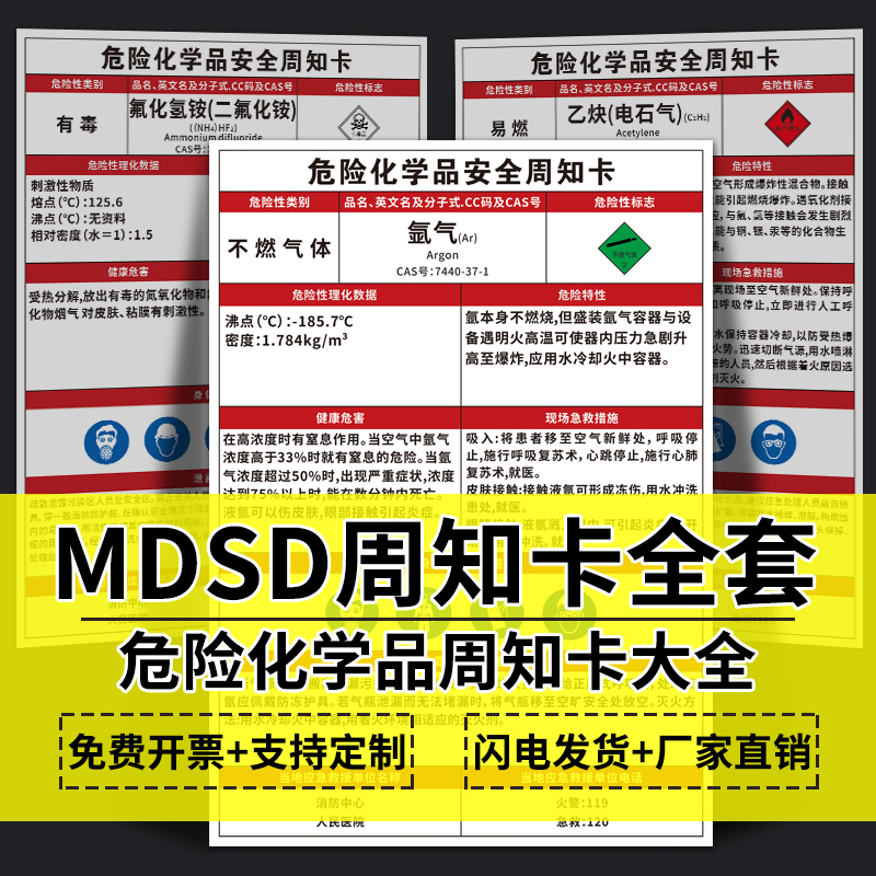 氩气危险化学品安全周知卡全套定做职业病危害告知牌易燃易爆腐蚀中毒