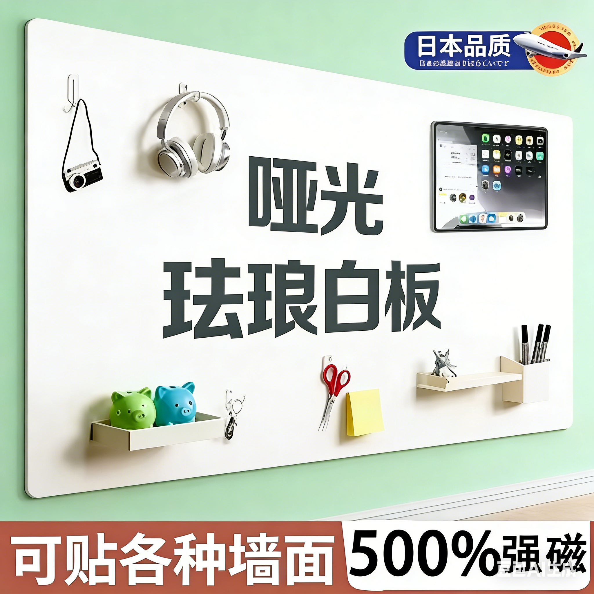 日本品质强磁吸珐琅白板墙贴哑光小男孩法兰版黑板磁力家用厨房收纳置
