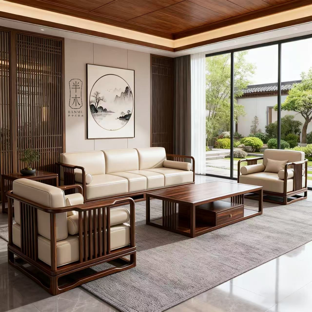 宋氏美学北美黑胡桃木全实木沙发新中式别墅客厅直排沙发高端家具