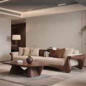 新中式 大小户型家用沙发 北美黑胡桃实木客厅布艺沙发直排现代新款