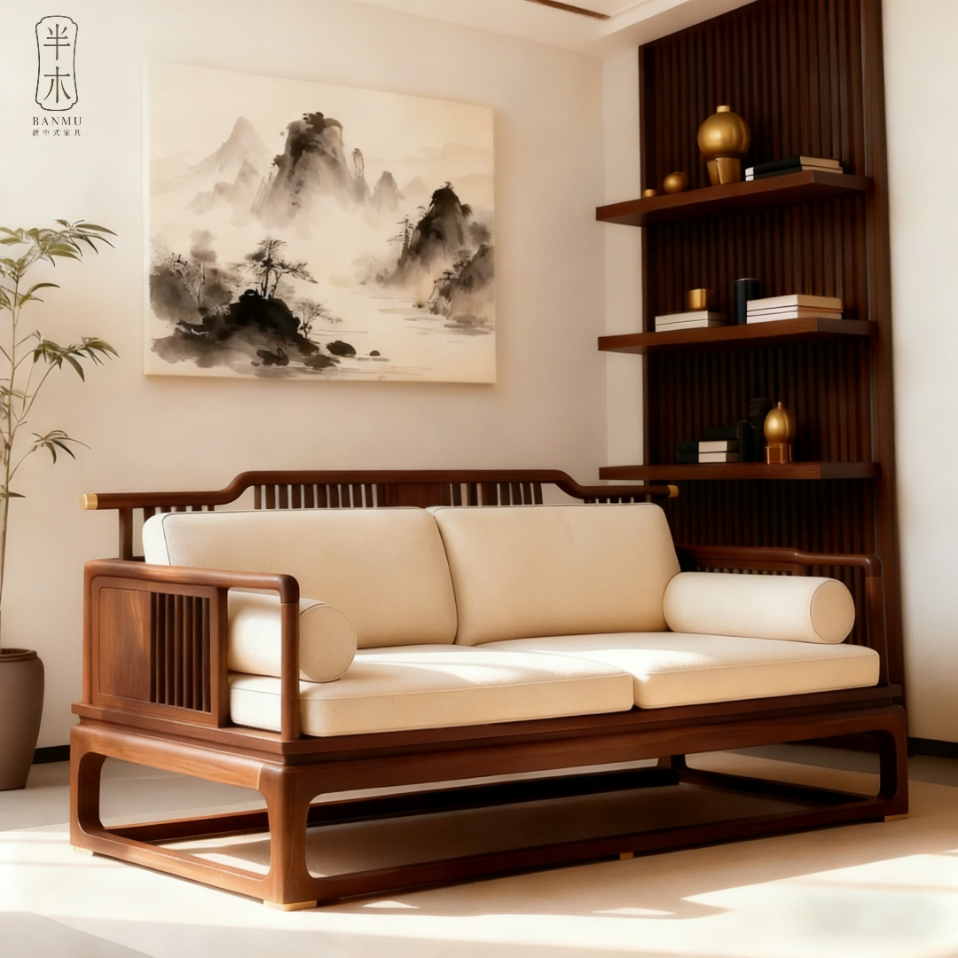 宋氏美学北美黑胡桃木直排沙发