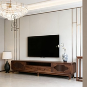 宋式 饰柜别墅电视柜家具定制 美学客厅电视柜北美黑胡桃木边柜装