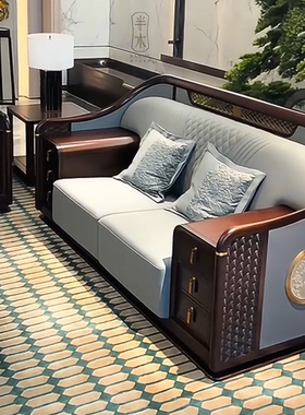 宋氏美学乌金木客厅沙发年新款高端全实木真皮小户型直排家具定制