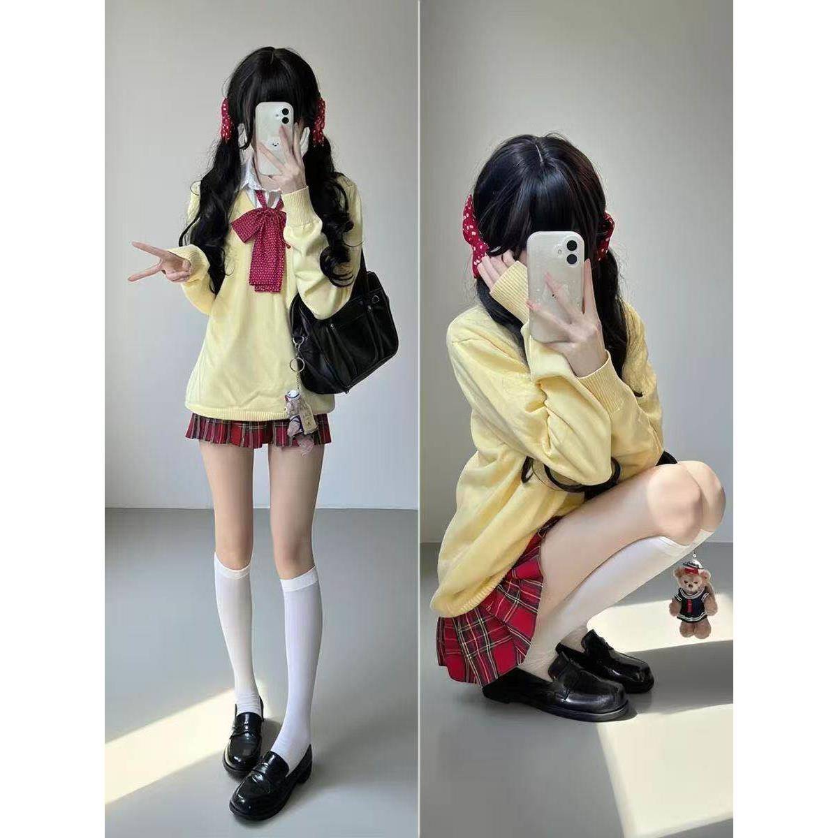 时尚原创jk针织开衫外套女小鸡黄春秋上衣纯棉长袖学院风毛衣衫 - 实物图