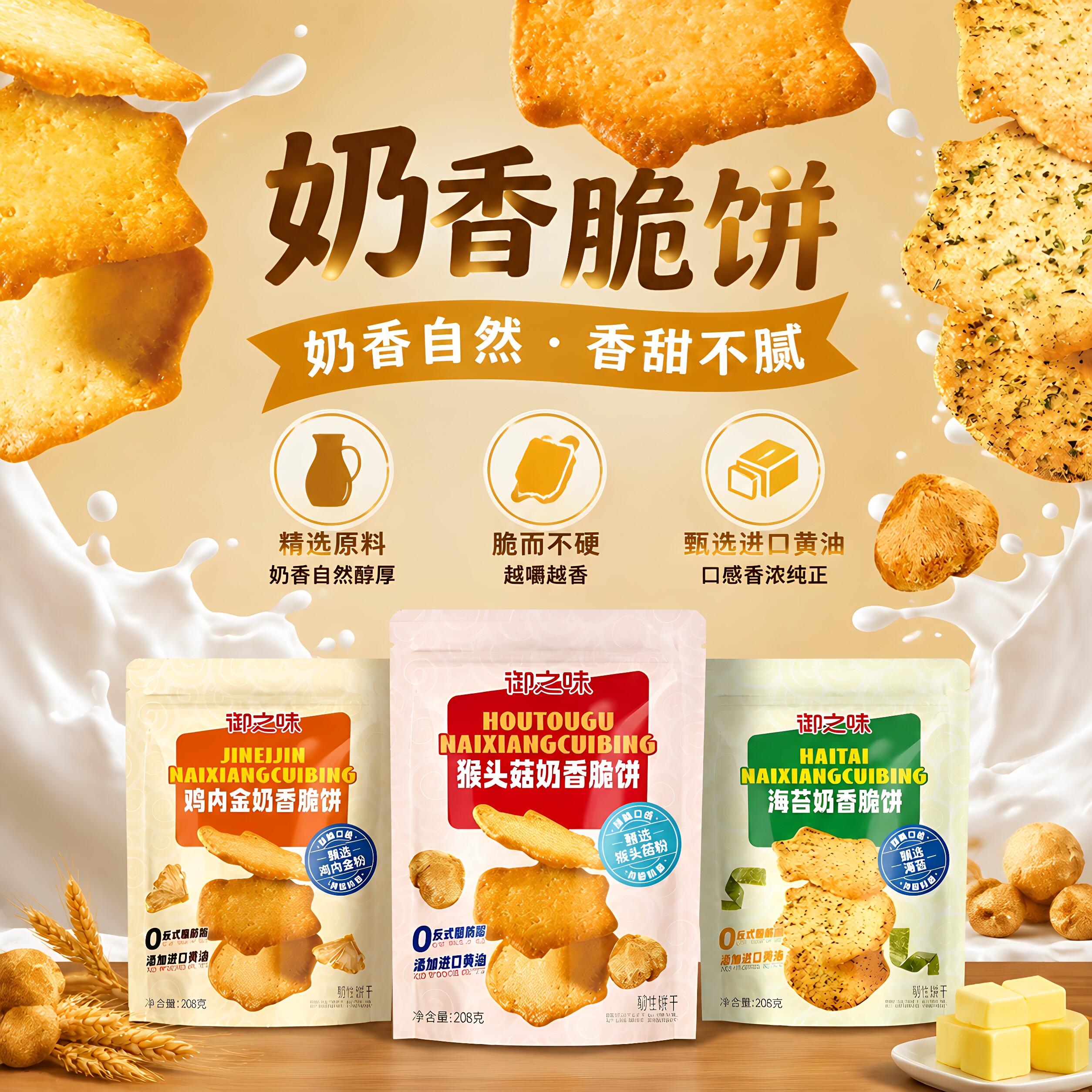 御之味奶香脆饼208g海苔猴头菇鸡内金多种口味饼干脆片办公室零食