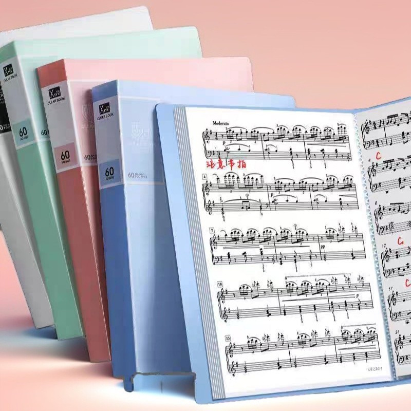 透明可加封面文件夹翻页钢琴曲谱夹册80页文件夹透明插页收纳册