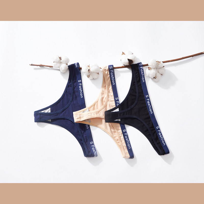 super ling健身无痕内裤女字母低腰性感隐形丁字透气运动内裤女士