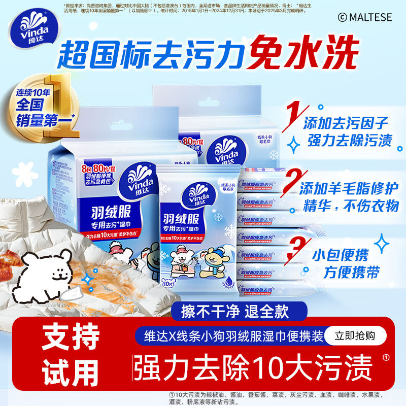 维达线条小狗羽绒服湿巾图片