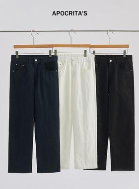 APO男装|跨境男士休闲裤秋季宽松直筒百搭cleanfit白色半松紧长裤