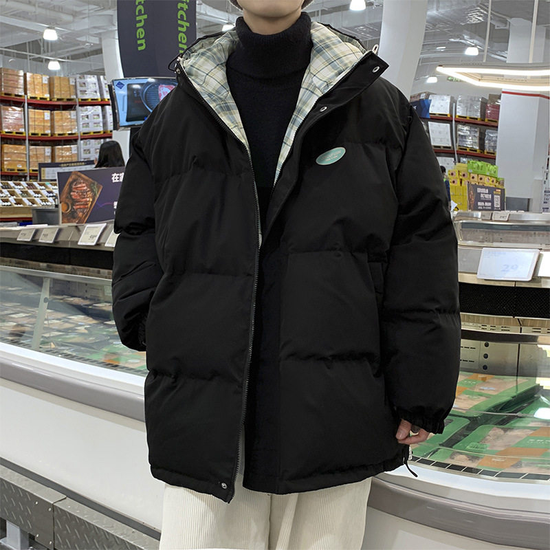 羽绒棉服男士冬季加厚两面穿棉衣设计感痞帅格子冬装外套韩版潮流