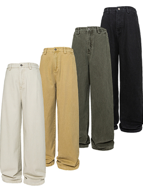 DiSi 美式复古直筒牛仔裤男士宽松cleanfit潮牌水洗做旧工装长裤