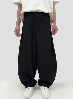 DiSi 美式复古廓形黑色弯刀西裤打褶垂坠通勤宽松cleanfit休闲裤